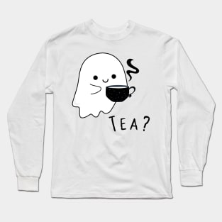 Cute ghost with a cup of hot tea Long Sleeve T-Shirt